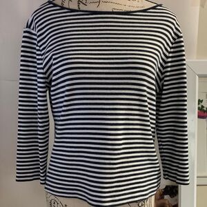 Ralph Lauren Blue and White Striped Long Sleeve Top